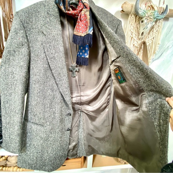 Irish BOYFRIEND BLAZER REAL MAGEED Donegal tweed wool blazer W equestrian vibe - Picture 12 of 16